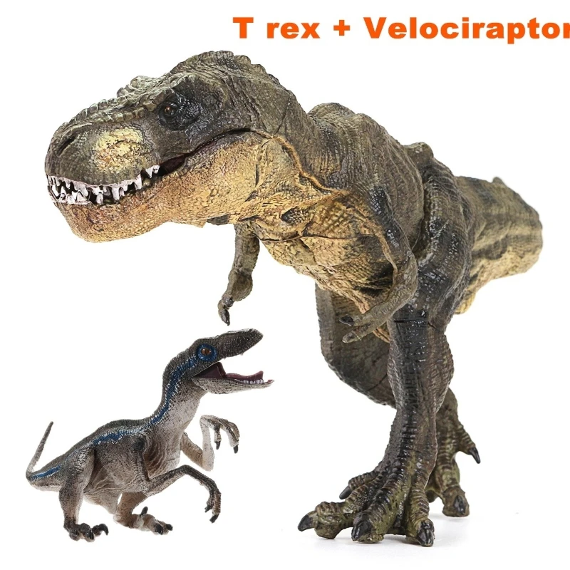 Jurassic Tyrannosaurus Rex + Blue Velociraptor Fascicodoll Dinosaur Action Figures Animal Collection gifts Educational Kids toy