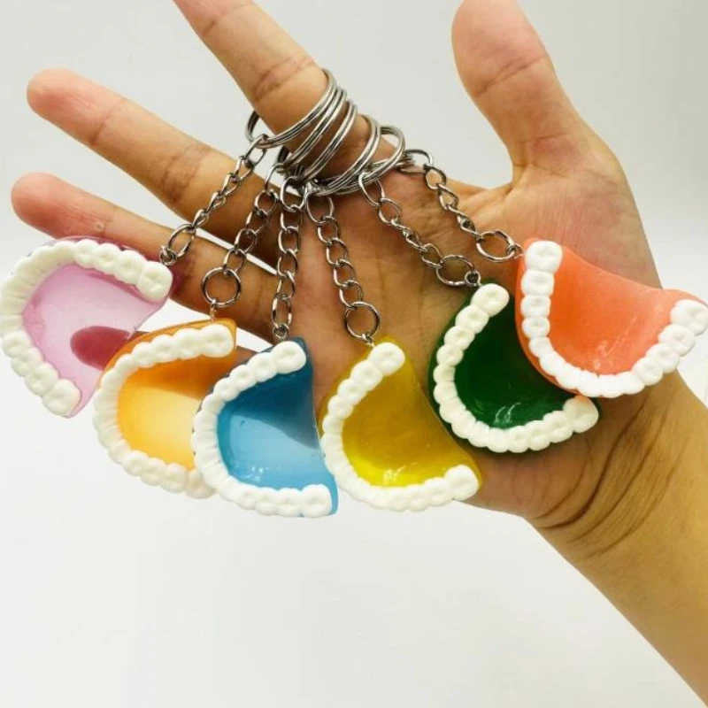 60Pcs Teeth KeyChain Creative Simulation of Denture Key Chain For Women Man KeyRing with Pendant Gifts