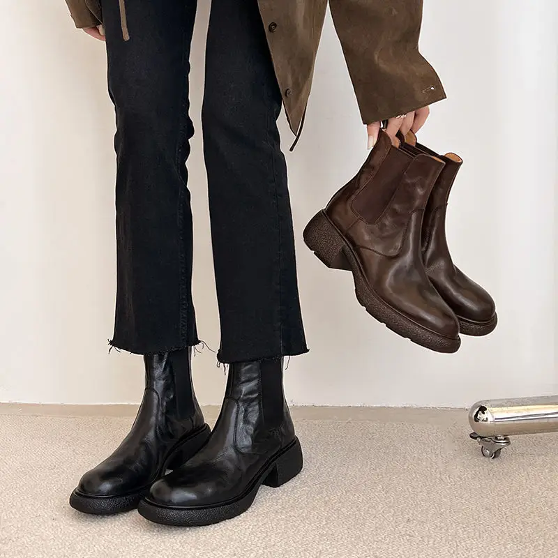 

Calsey boots women's 20025 British style women's boots thick heel and ankle chimney short boots