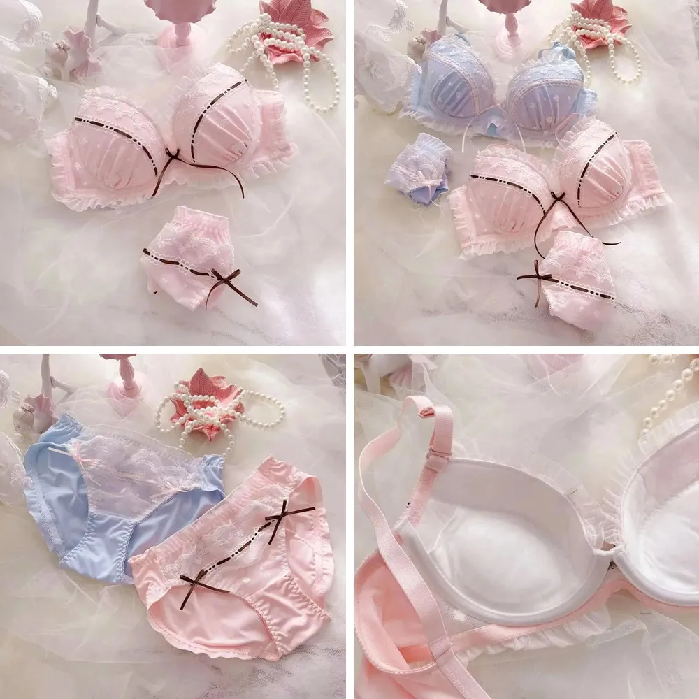 

Japanese Style Lace Bralette Set - Floral Embroidery Thin Cup Cute Sexy Underwear for Women Girls