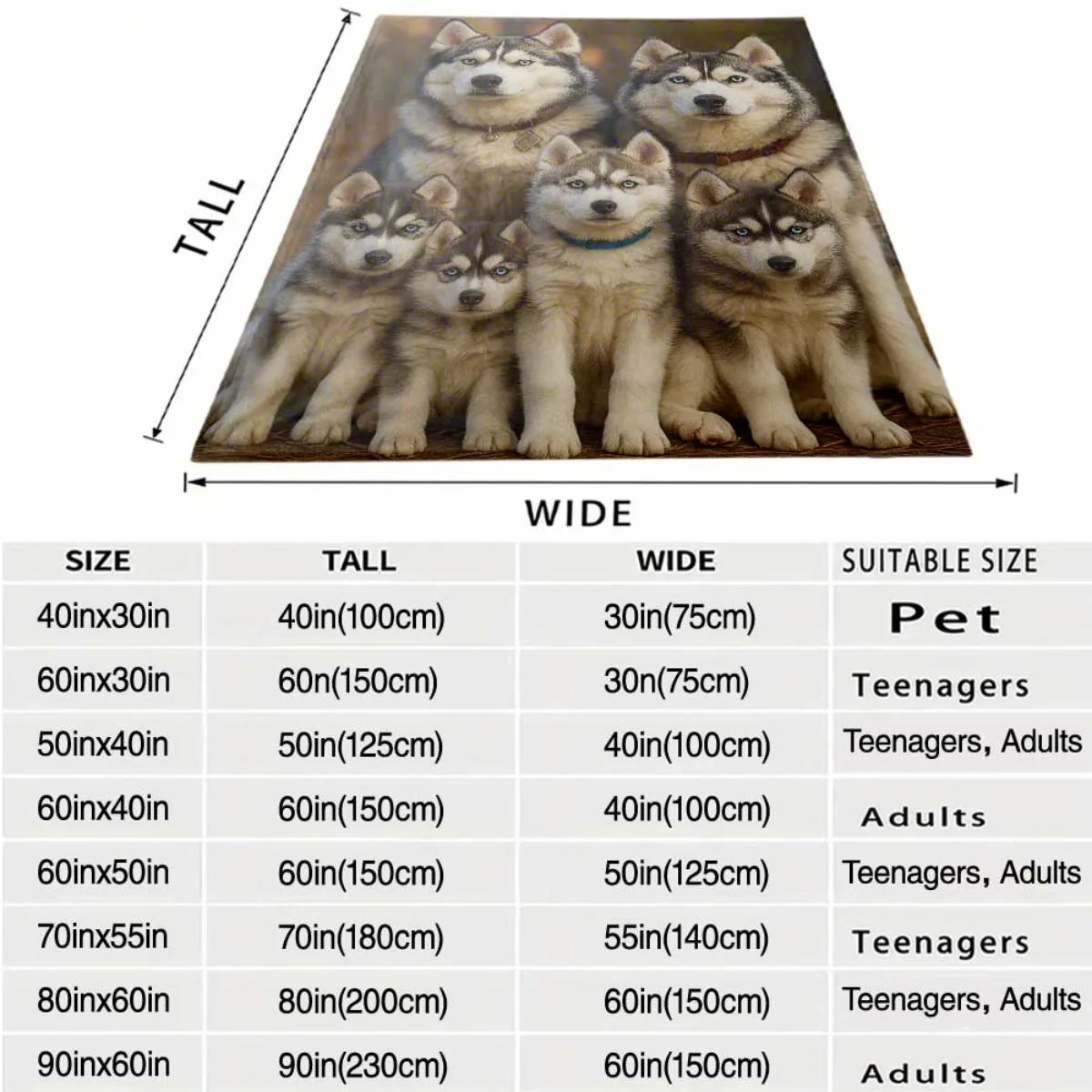 Large Dog Family Portrait Throw Blanket Cozy Wolf Husky Puppy Pet Lover Gift for Couch Decor