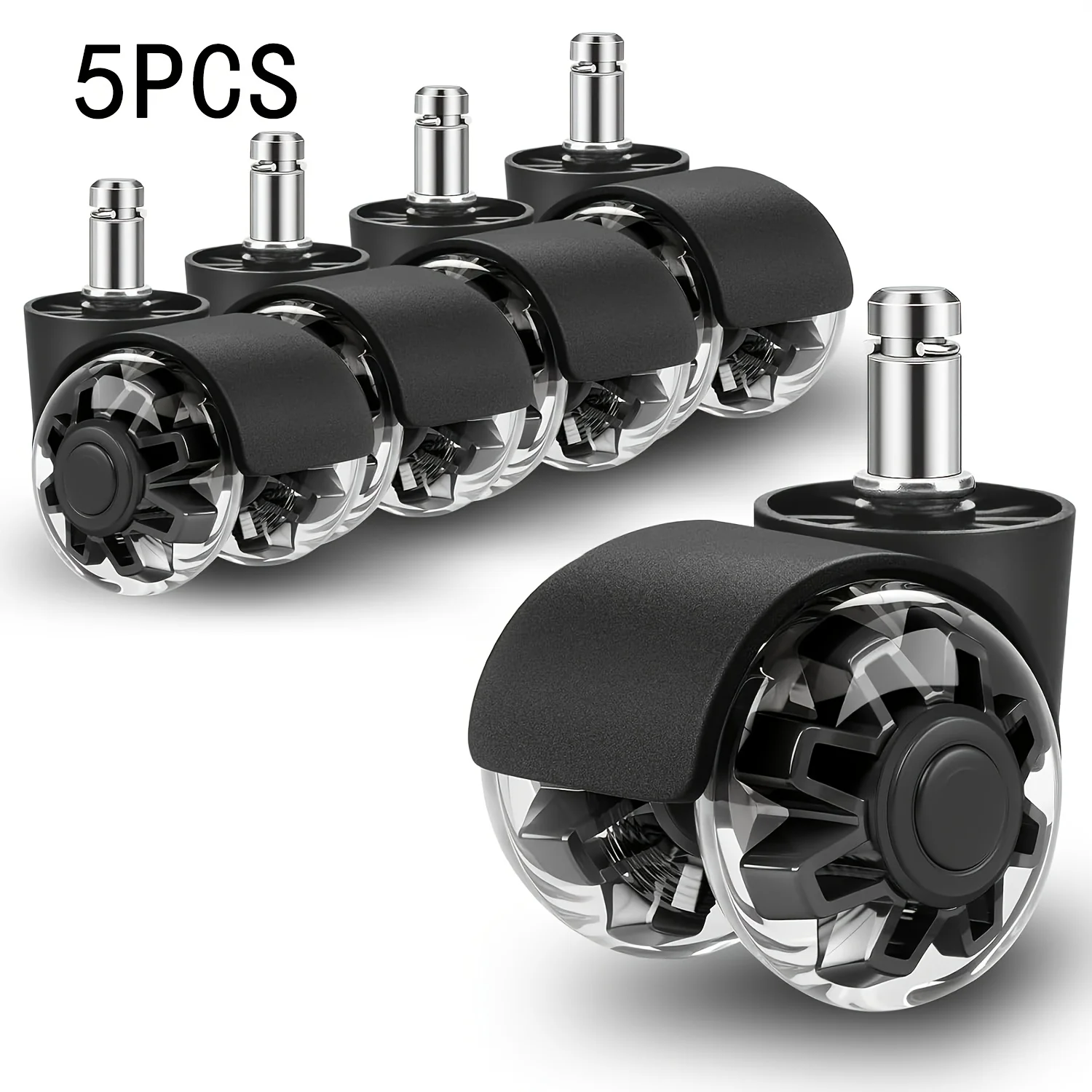 5 ruedas giratorias silenciosas de PU gris resistente de 2 ", ruedas lisas y duraderas para sillas de oficina, sillas de juegos