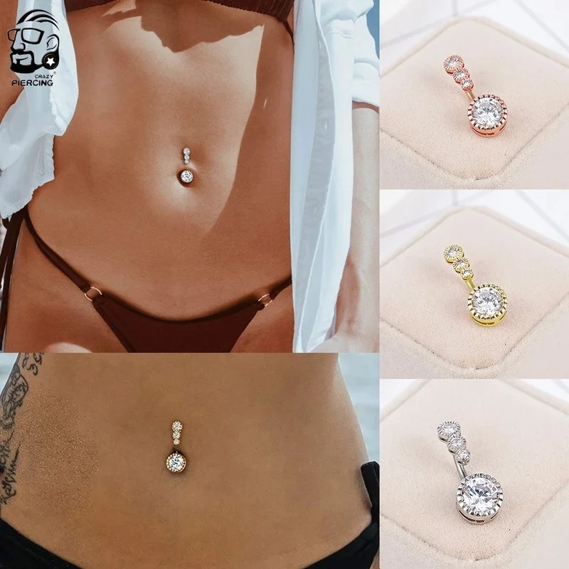 Surgical Steel Ab Crystal Belly Button Rings Zircon Heart Navel Piercing Reverse Cute Belly Button Piercing Sexy Navel Ring