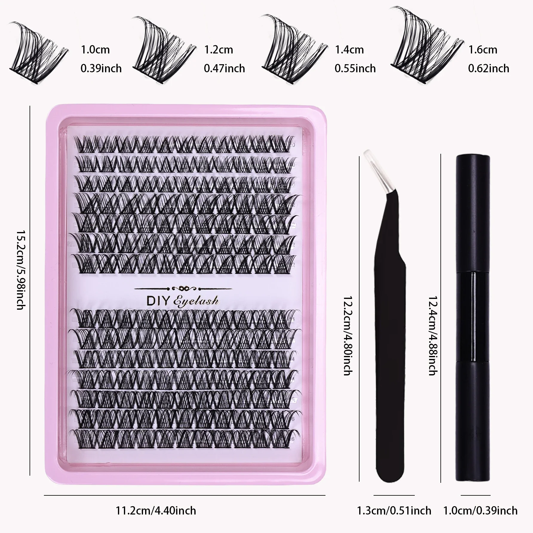 154pcs Eyelash Extension Kit with Adhesive and Tweezers, D Curl and Mix Length Individual Lashes