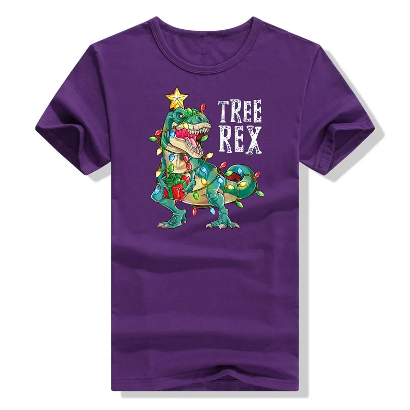 Christmas Dinosaur Tree Rex Pajamas Men Boys Xmas Lights T-Shirt Gift Cute Dino Wear Xmas Lights Graphic Tee Top Family Matching