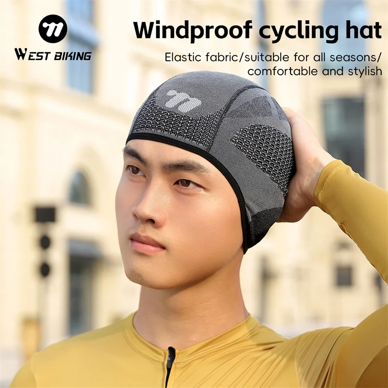 

WEST BIKING Windproof Cycling Knitted Hat Elastic Breathable Ventilation Bike Helmet Liner Ear Protection Cap Cycling Gear