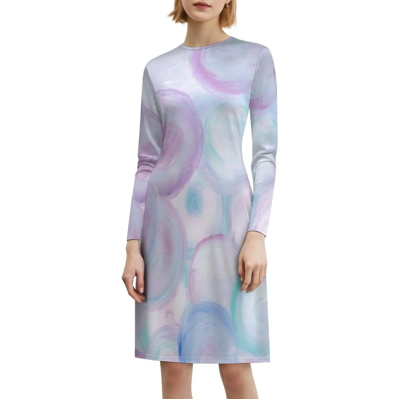 فستان كاجوال على الطراز الكوري التجريدي على شكل فقاعات الباستيل للنساء، فساتين بسيطة يومية للمكتب للسيدات، دوائر فقاعات الباستيل #6