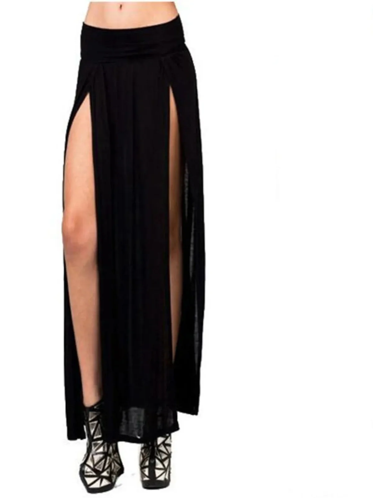 تنورة مفتوحة بطول الأرض بخصر عالٍ من Street Sle، لون طويل Dr لموسم الربيع للنساء الشابات، رفيع عادي #4