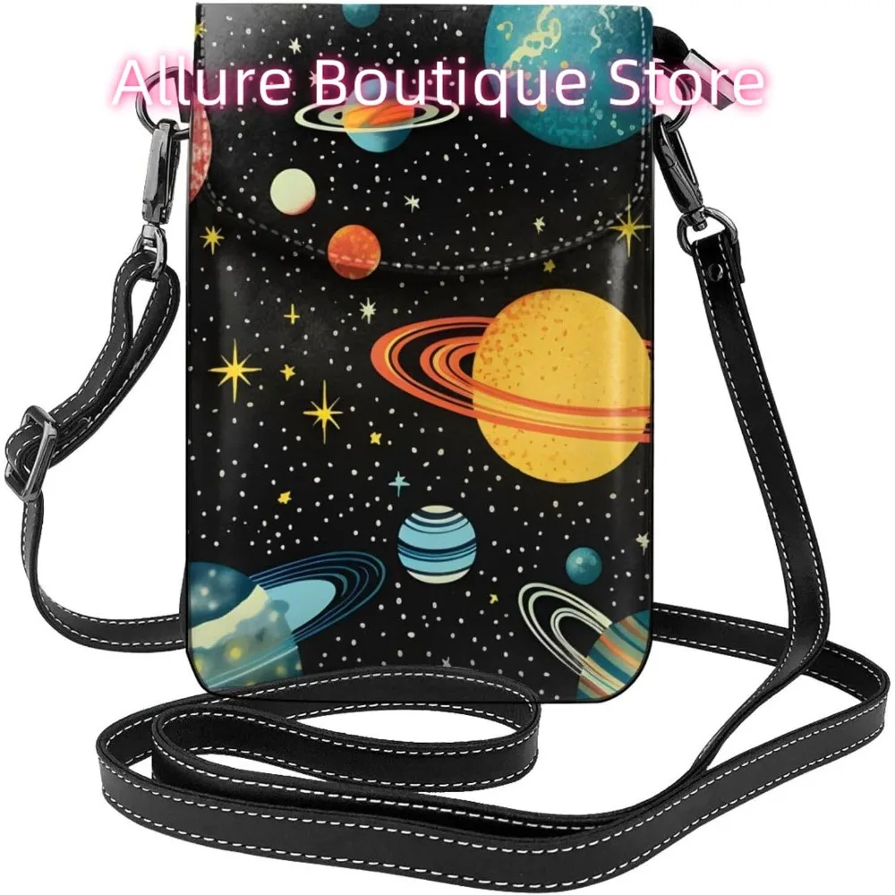 

Funny Universe Planets Crossbody Bag for Women PU Leather Small Travel Cell Phone Pouch Lightweight Mini Phone Purse Wallet Cros