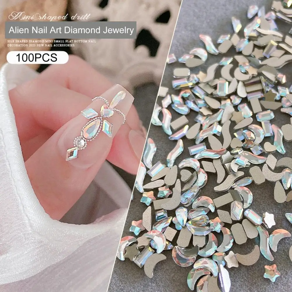 100Pcs/Bag Nail Rhinestone Flat Back Easy Paste Shining Nail Decoration Faux Crystal Irregular Shape Nail Art Charm