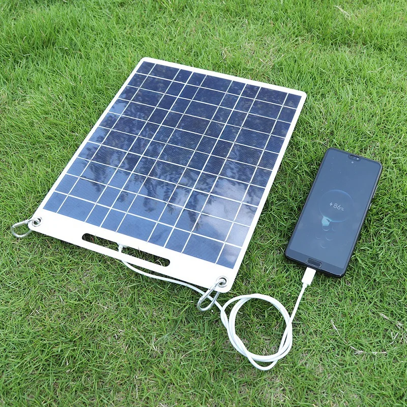 Painel solar impermeável, Carregador de bateria solar portátil Dual USB, Carregamento de células de acampamento ao ar livre, Placa solar, 5V, 40W