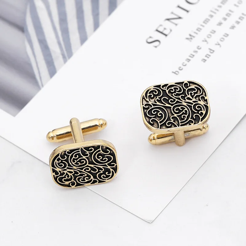 French Flower Striped Square Cufflinks Fashion Men\'s Business Banquet Suit Shirt Cuffs Buttons Luxury Wedding Cuff Links Gifts