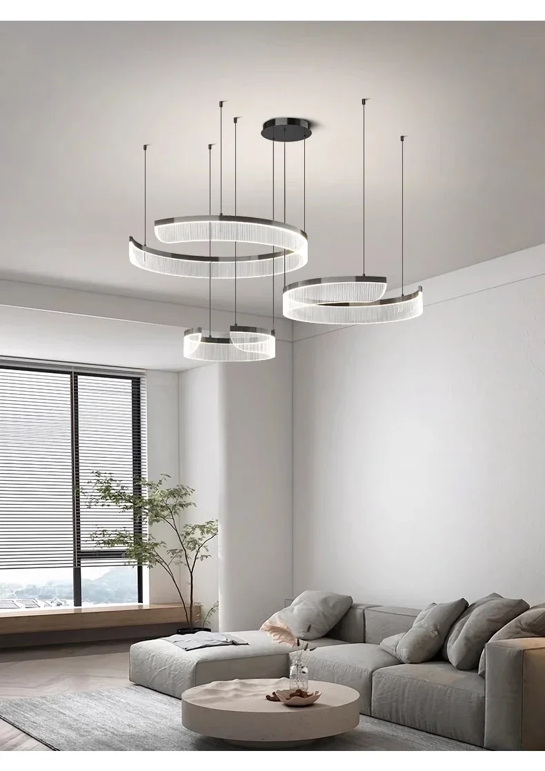 Acrylic LED Pendant Light Living Room Semicircle Chandelier