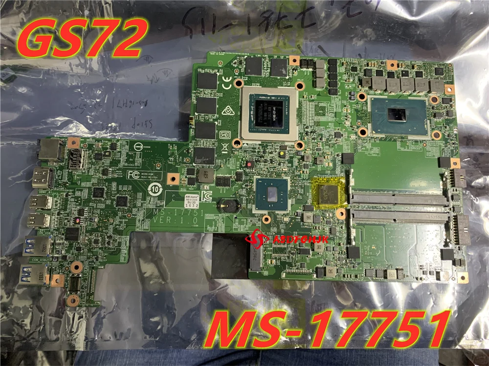 

MS-17751 REV 1.0 FOR MSI MS-1775 GS72 LAPTOP Motherboard With I7-6700HQ CPU AND GTX970M GPU 100% Tests Work