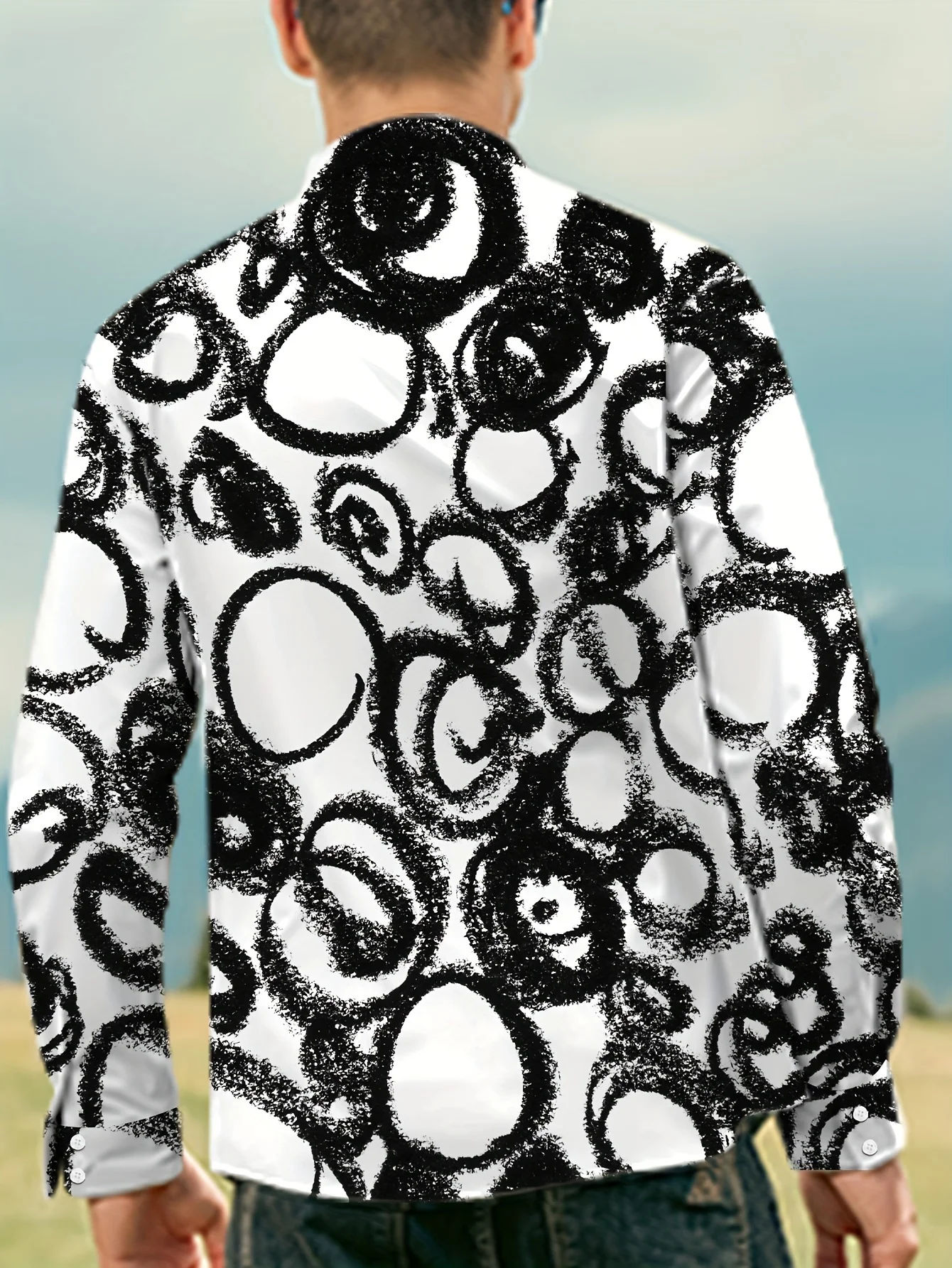 Men's Stylish Leopard Print Long Sleeve Shirt - Casual & Trendy, Polyester,  Perfect for Spring/Fall