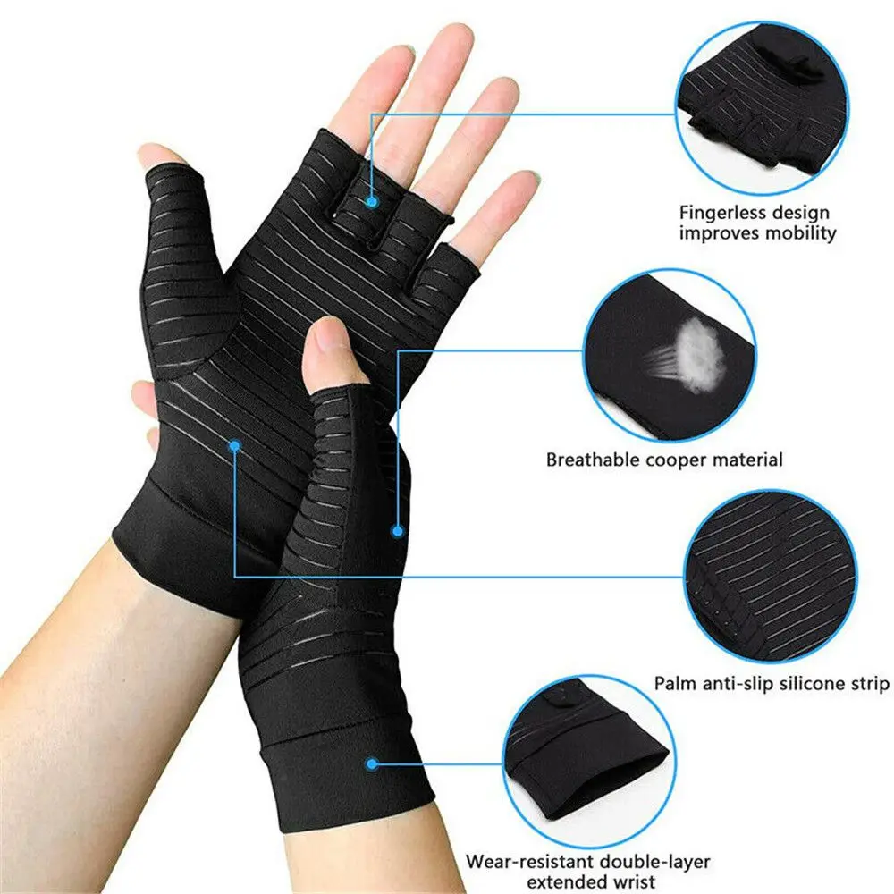 Hand Wrist Brace Finger Pain Relief Gloves Support Compression Copper Arthritis Gloves