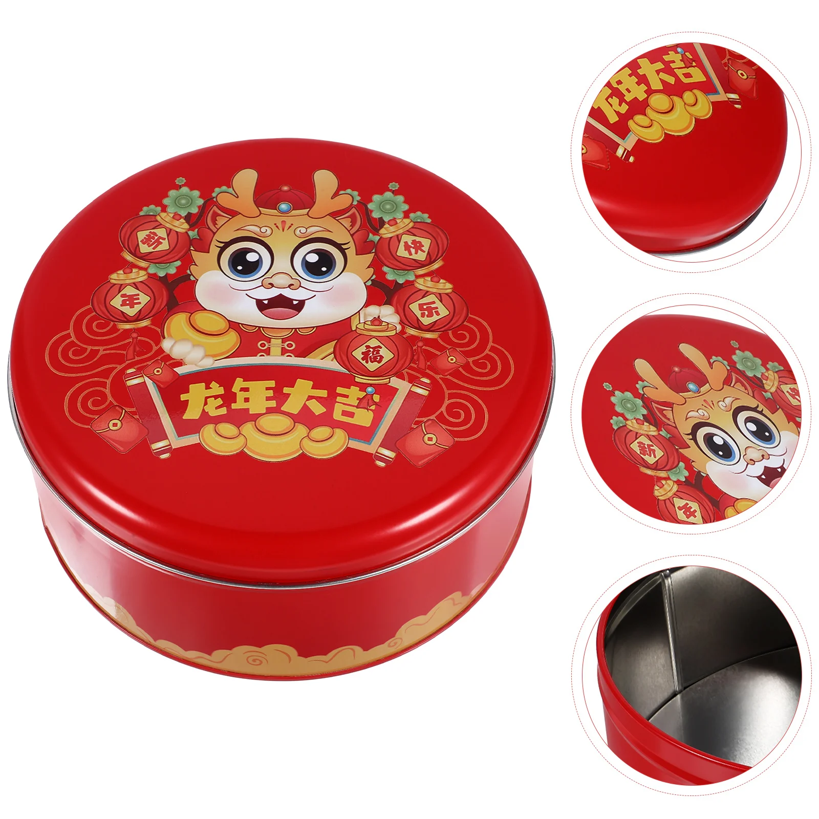 

2024 Dragon Year Tinplate Cookie Tin Candy Box New Year Gift Packaging Storage Container Holiday Festival Party Favor Biscuit