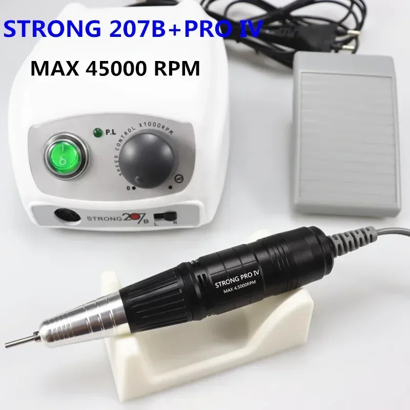 Taladro eléctrico para uñas de 45000Rpm, máquina de manicura fuerte 207B 65W, Kit de pedicura, herramientas para uñas fuertes, pieza de mano, equipo de lima de uñas