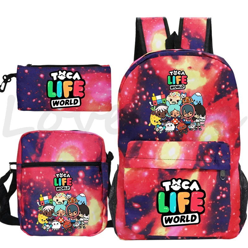 

Cute Toca Life World Backpack 3pcs Set Girls Cartoon School Bags Travel Bag Toca Boca Print Bookbag s Anime Rucksack Mochila