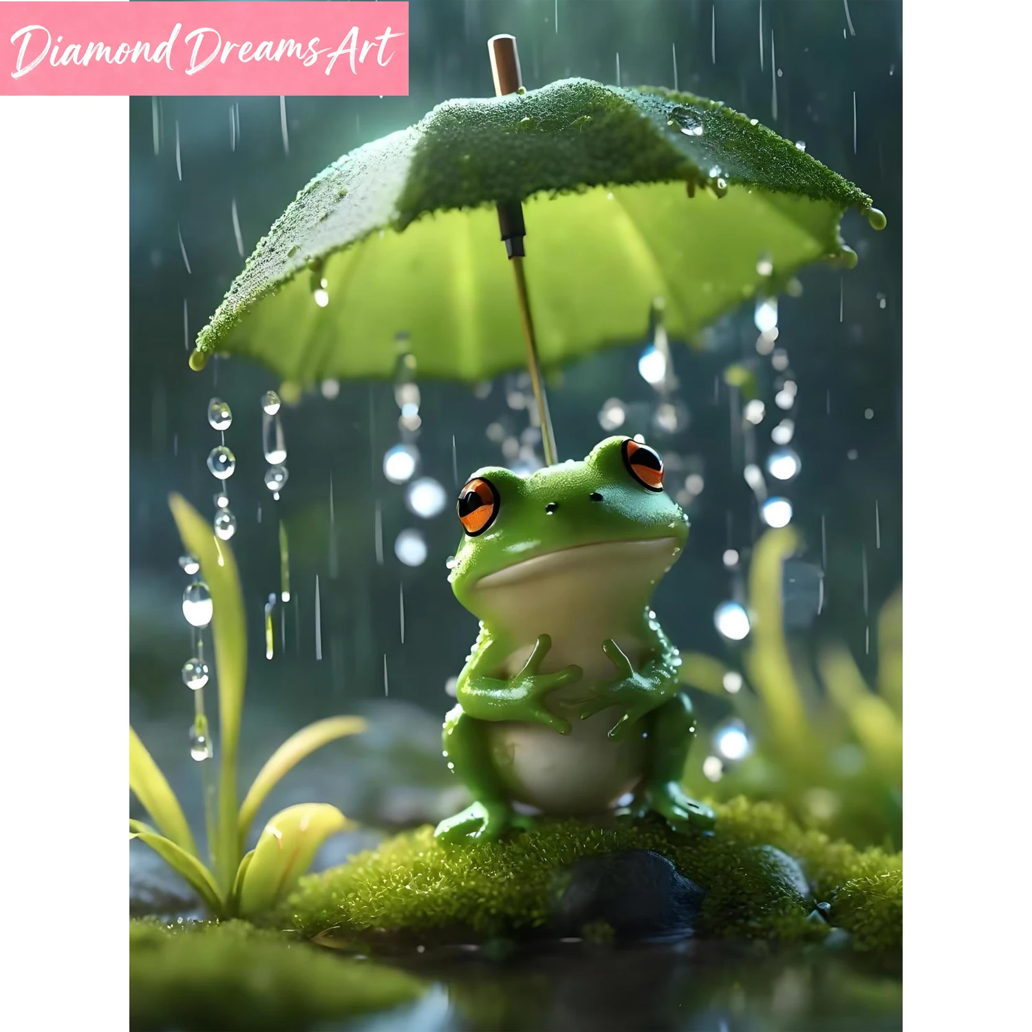 Spezielles Muster DIY Diamantmalerei-Set für Regenschirm mit Frosch-Motiv, nicht vollständig mit Diamanten besetzt, erhältlich in verschiedenen Größen, rahmenlos