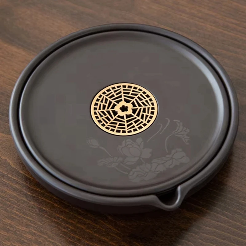 صينية شاي ABXF-Retro Bakelite مع حامل وعاء - طاولة إسفنجية جافة لإكسسوارات الشاي، وسادة الغلاية، منظم التخزين