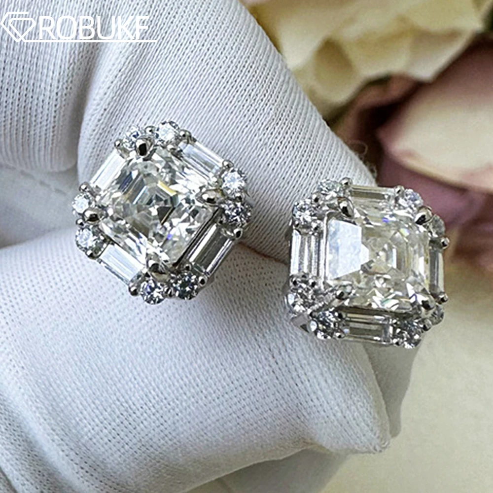 

Certified 6*6mm Asscher Cut Moissanite Stud Earrings For Women Square Solitaire Diamond S925 Silver Wedding Bridal Gift Jewelry
