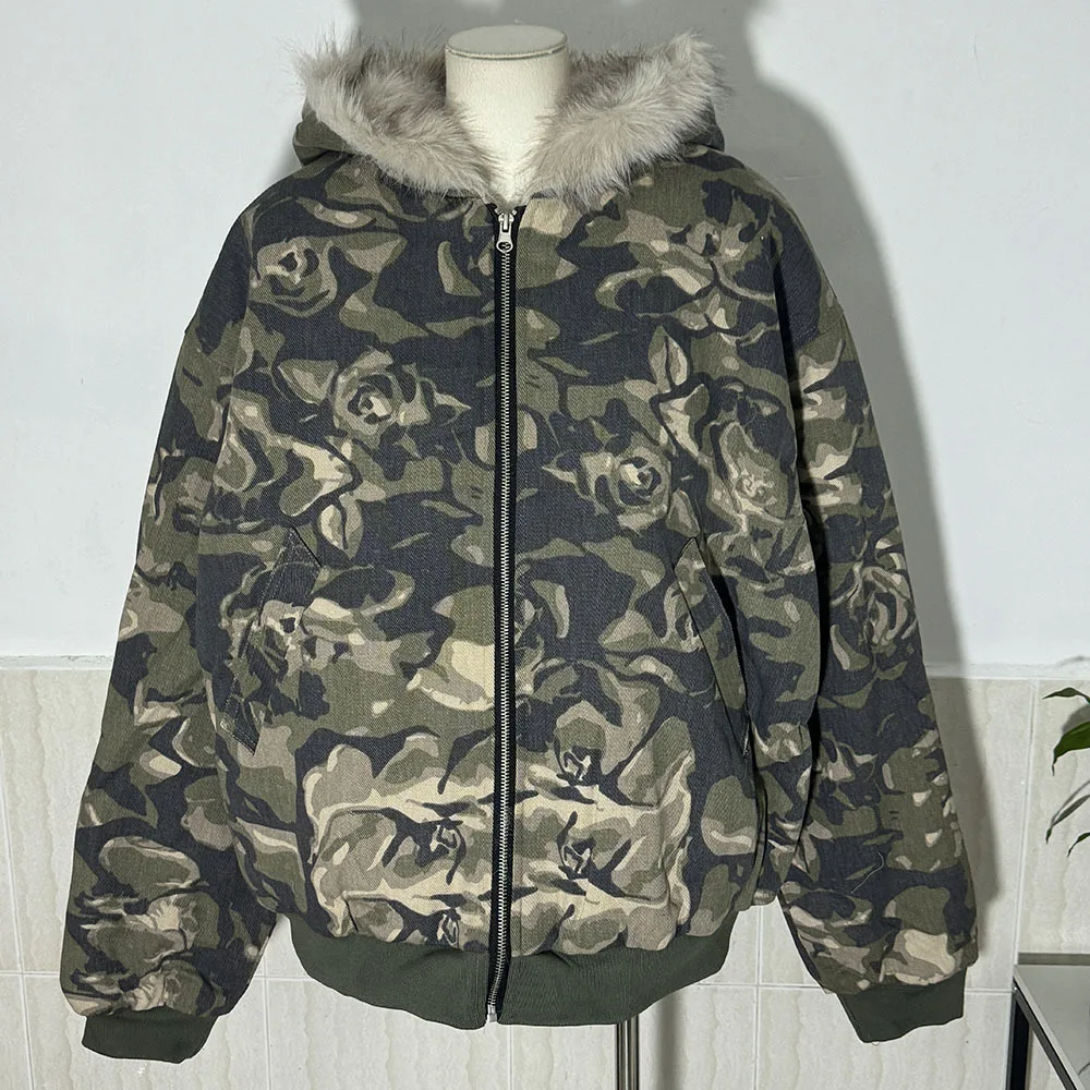 PFNW con capucha cuello de piel empalme invierno suelto Casual Chaqueta corta de algodón para hombres Otoño Invierno nuevo abrigo acolchado de