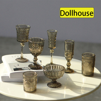 7Pcs/Set 1:6 Miniature Water Cup Carved Wine Glass Champagne Glass Model Kitchen Furniture DollHouse Accessories Pretend Toys