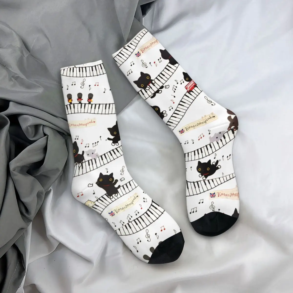 Unisex Men Socks Cats And Piano Stockings Autumn Trendy Quality Socks Design Cycling Non Slip Socks