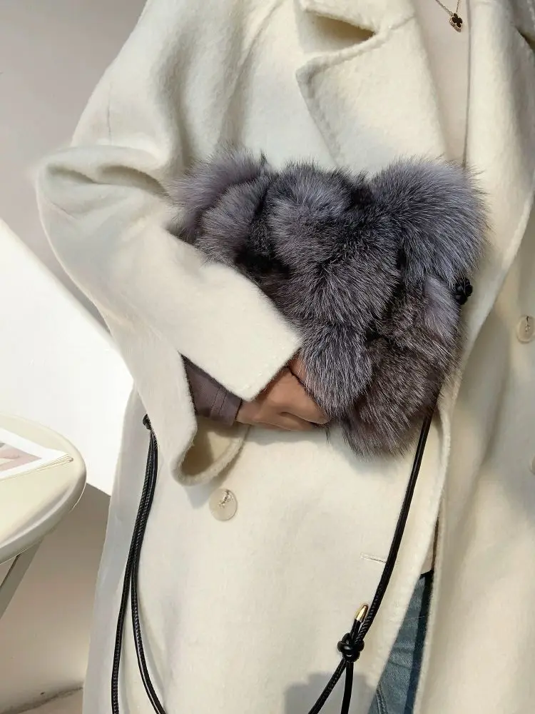 Imported Fox Hair Blue Fox Natural Small Square Bag Silver Fox Hair Bag Women\'s High Extreme True Fur Grass Oblique Straddle Sho