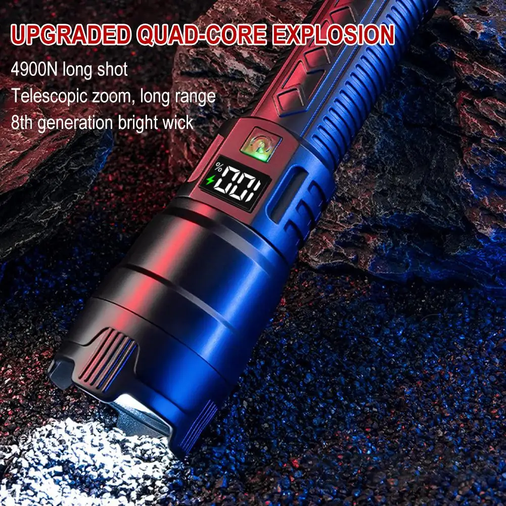 Multi-function Strong Light Flashlight, Digital Electric Telescopic Outdoor Flashlight Display, Portable Waterproof Zoom, Y3q0