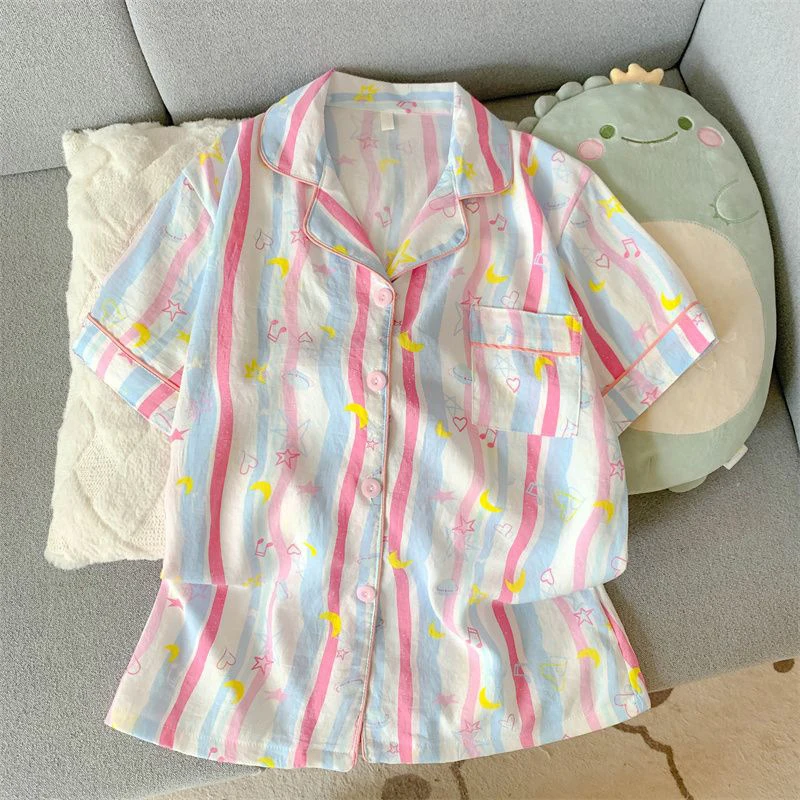 2Summer short-sleeve cloud cotton pajama set for women, comfortable and trendy, shorts that can be worn outside, home wear set image 3