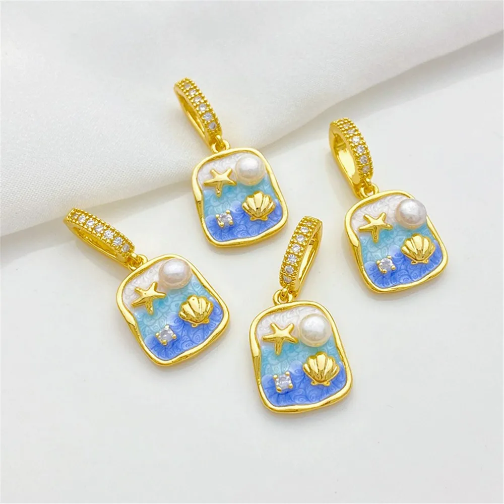 

14K Gold-plating Retro Oil Painting Pearl Ocean Pendant Handmade DIY Bracelet Necklace Jewelry Material Accessories