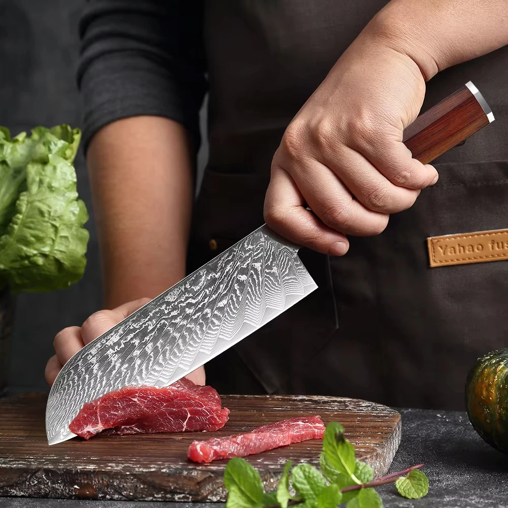 XITUO 7 Inch Japanese Santoku Knife Professional Damascus Steel Chef Knife with Ultra-Sharp Blade & Ergonomic Octagonal Handle