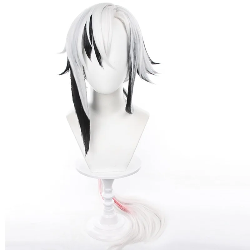 Cosplay Wig for Genshin Impact Arlecchino Knave Wig White Mix Black Hair Synthetic Fabric for Comic Con Cosplay Show Halloween