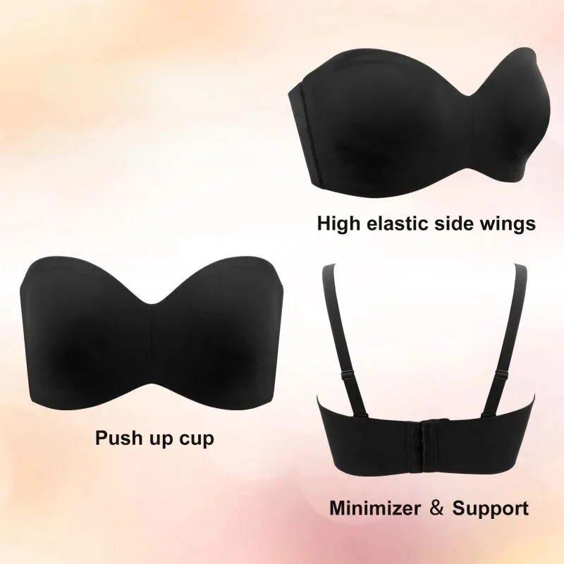 Strapless Bra Full Support Non-Slip Convertible Bandeau Seamless Customized Plus Size Bra Underwire Convertible Smooth Unpadded