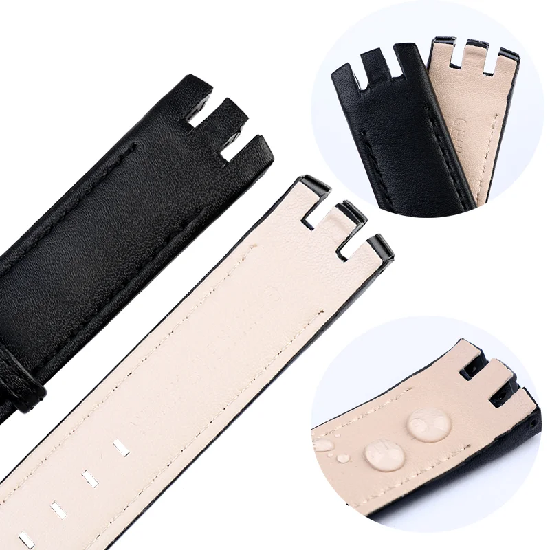 Black Brown Soft Waterproof Watch Strap for Swatch Yts401 402 409 713ytb400 Curved Double Convex 20mm Genuine Leather Watchband
