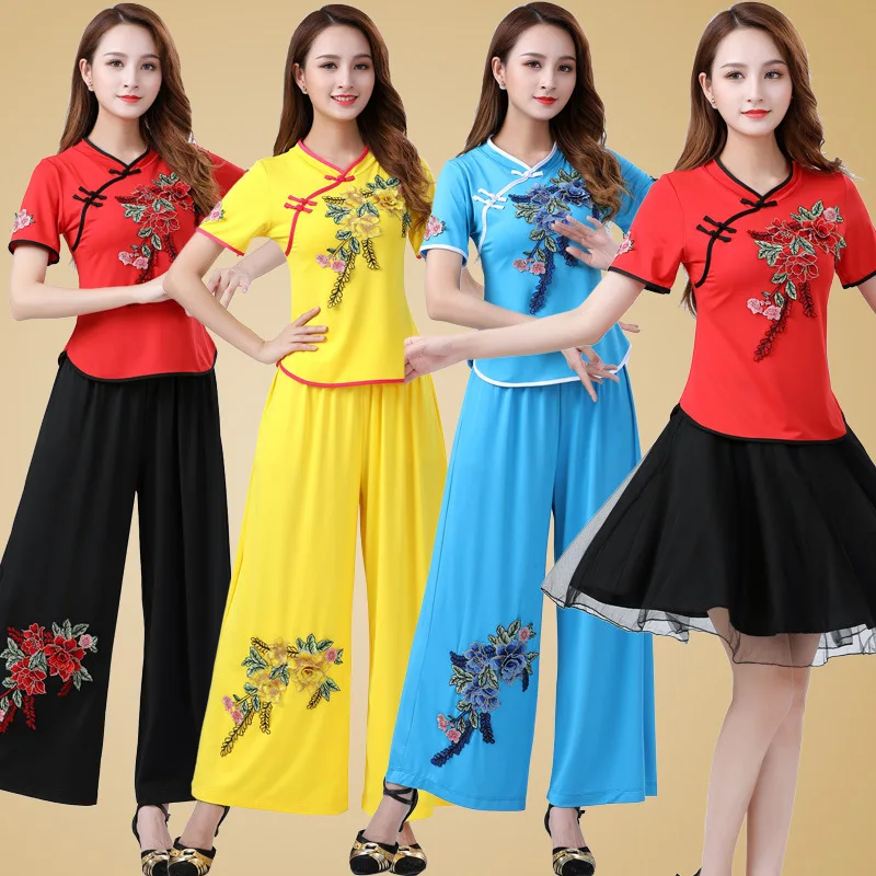 

Квадратный танцевальный костюм, новый костюм, весенне-осенний танцевальный костюм с длинными рукавами, костюм для выступлений, танцевальный костюм с веером