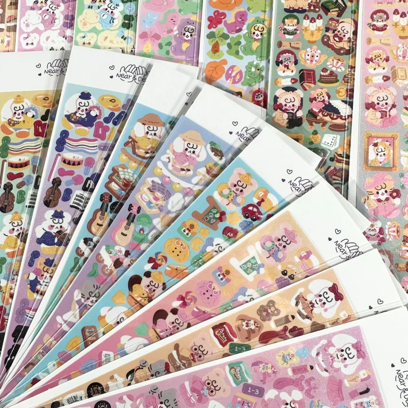Korean Bobobo Laser Kawaii Cute Cartoon Animal Stickers Handbook Card Phone Case Diary Notebook Scrapbook DIY Decorative Sticker