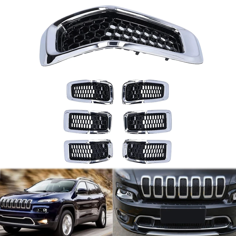 

7Pcs Front Bumper Grille Wear Resist Grill Cover Trim Decor Breathable Bumper Grille Cover For Jeep Cherokee​ 2014-2018
