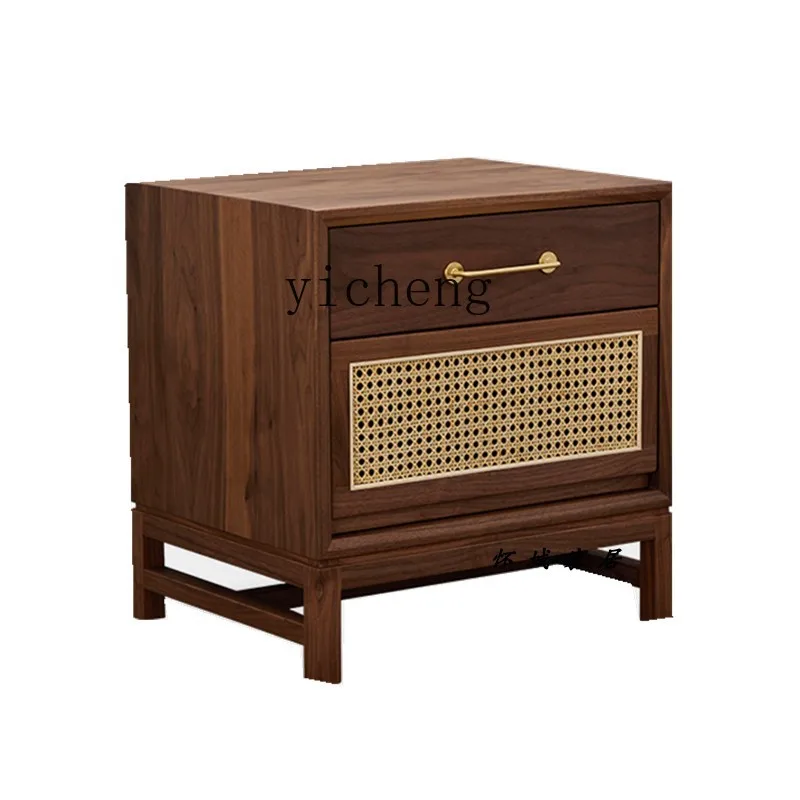 

ZK Solid Wood Rattan Bedside Table Simple Modern Small Apartment Living Room Sofa Side Cabinet Bedroom Bedside Locker