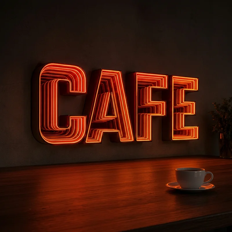 Custom 3D Infinity Mirror Sign 3d Mirror Wall Panels Advertising Logo Sign Acrylic Led Sign Business Signage For Bar Night Club