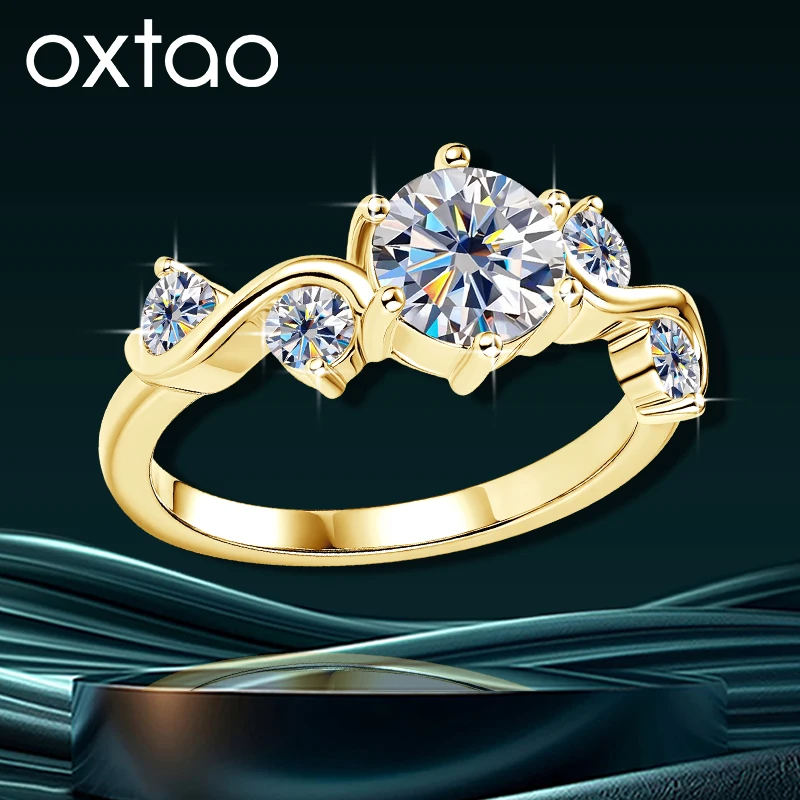 OXTAO Minimalist Moissanite Stacking Ring D VVS1 for Women Certified Geometry Eternity Wedding Band Ring Jewelry 14K Gold Filled