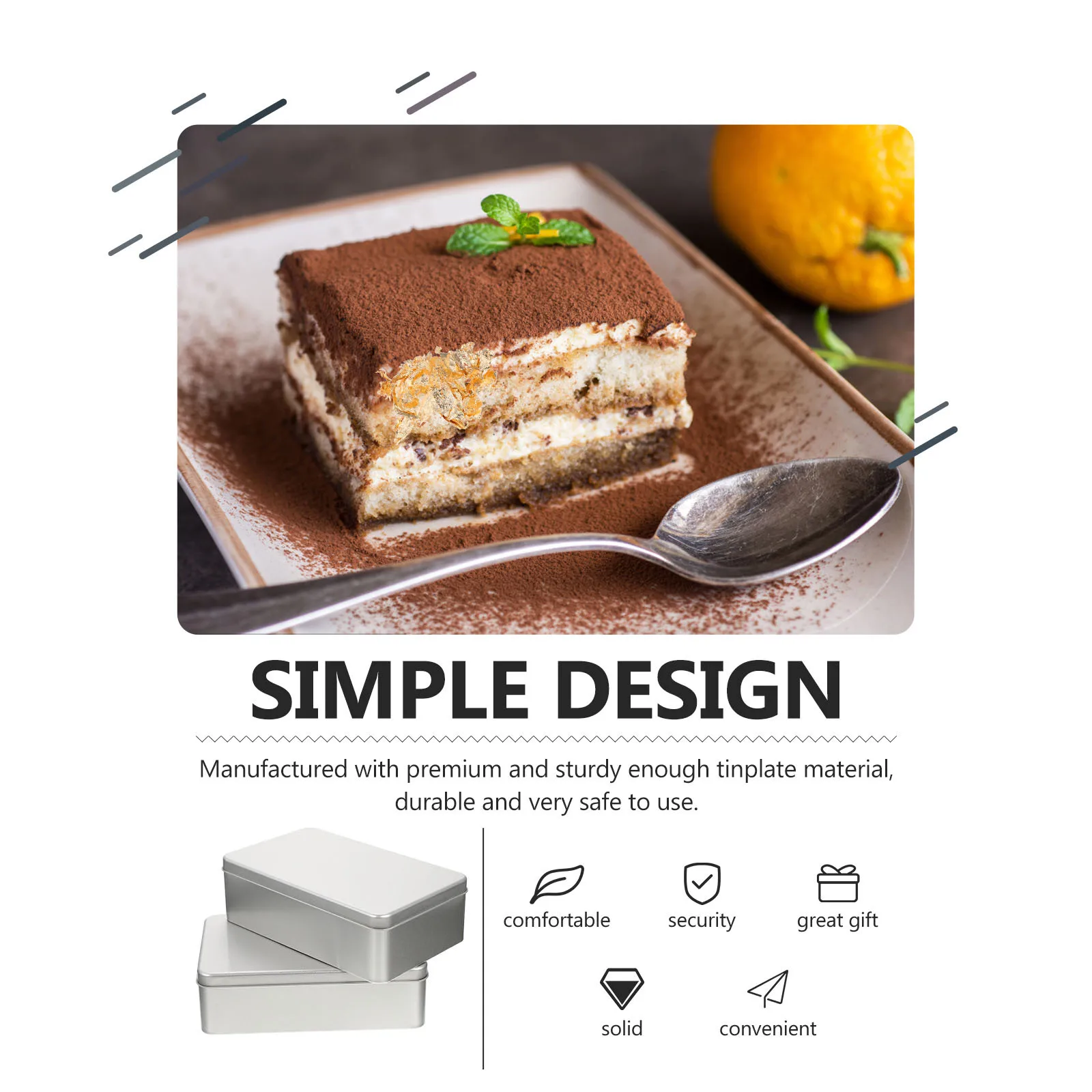 

2pcs Tiramisu Packaging Boxes Premium Tinplate Multi-Function Candy Boxes For Baking Snacks Storage Portable Dessert Cases Party