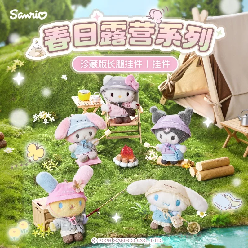

New Sanrio Original Spring Camping Series Doll Kitty Usahana Cinnamoroll Melody Kuromi Plush Keychains Handbag Fisherman Hat