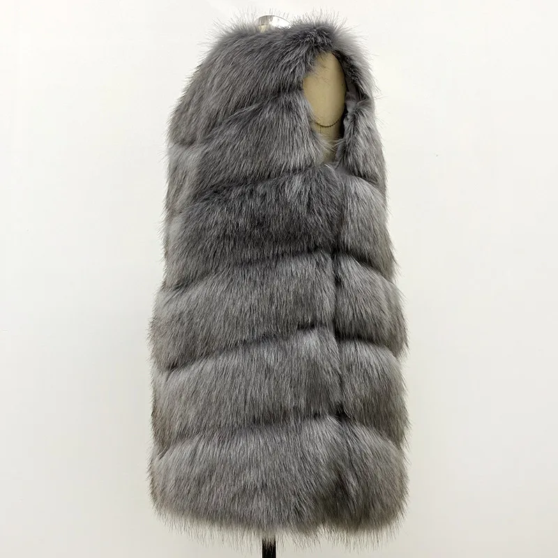 Women Faux Fox Fur Vest Coats Solid Mid Length Fur Jackets V Neck Sleeveless Thick Warm Fur Casual Loose Fit 2026 Autumn Winter