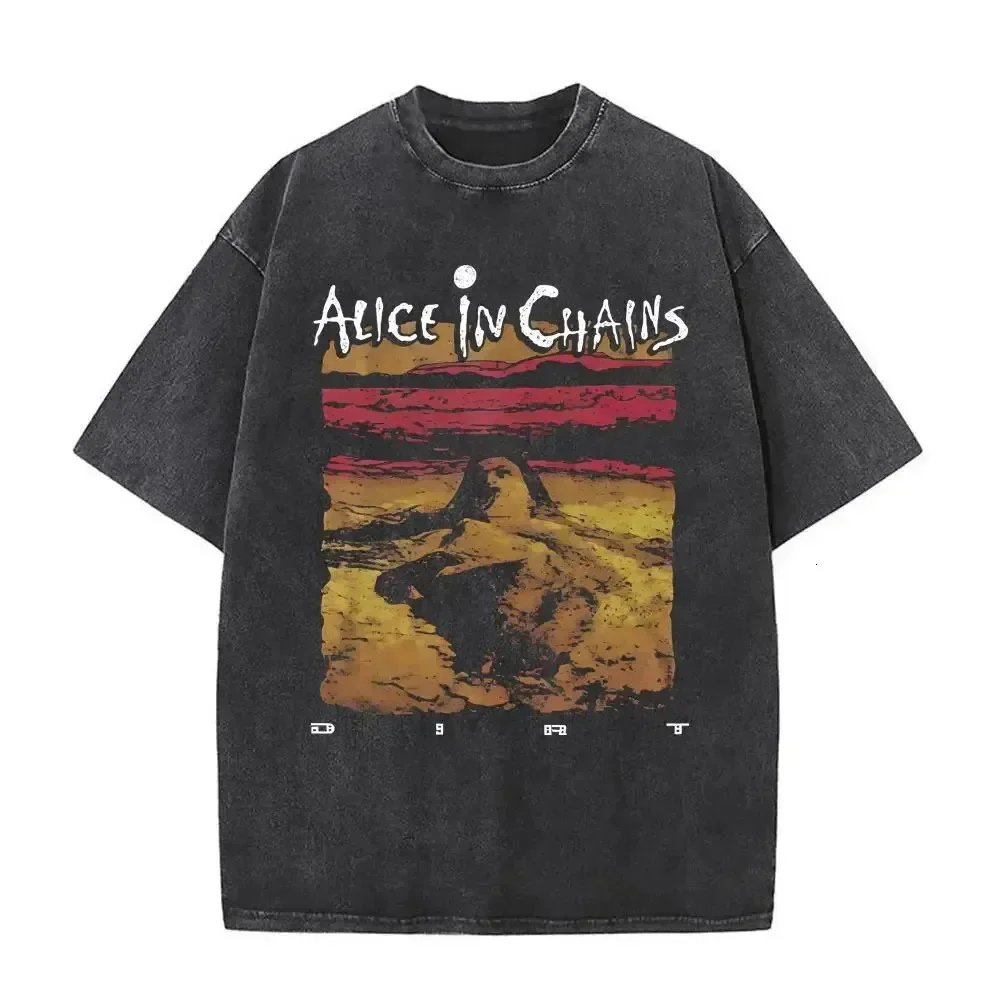 Vintage Washing 100% Cotton Band Graphic Tee  Alice in Chains Album Art Print Unisex Short-sleeved Street Y2K Tops Clothing