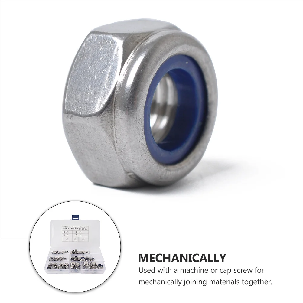 

100pcs Stainless Steel Lock Nuts Hexagonal Nylon Insert Anti-Slip For Machinery Auto Electrical Equipment Fastening Hardware Nut