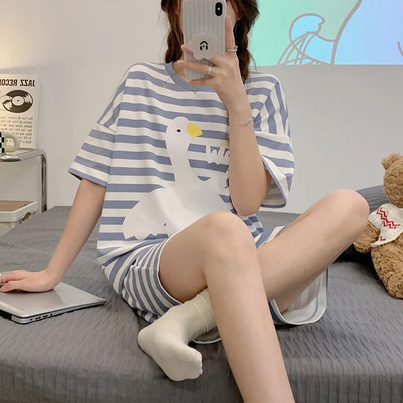 New Pajamas Female Summer Large Size Short-Sleeved Homewear Suit Korean Version of the Student Sweet and Lovely Ladies Homewear