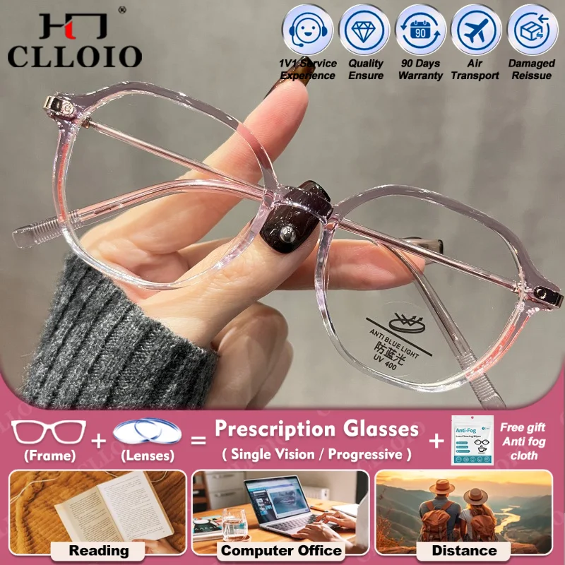 

CLLOIO Classic Polygonal Women Design Prescription Glasses Ultralight Anti Blue Ray Optical Glasses Progressive Reading Eyeware